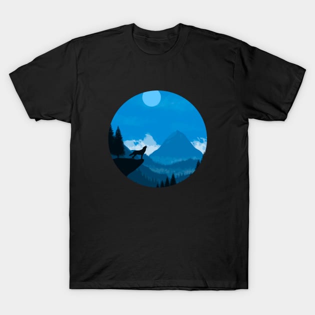 Wolf Howling at the Moon T-Shirt by NorseTech